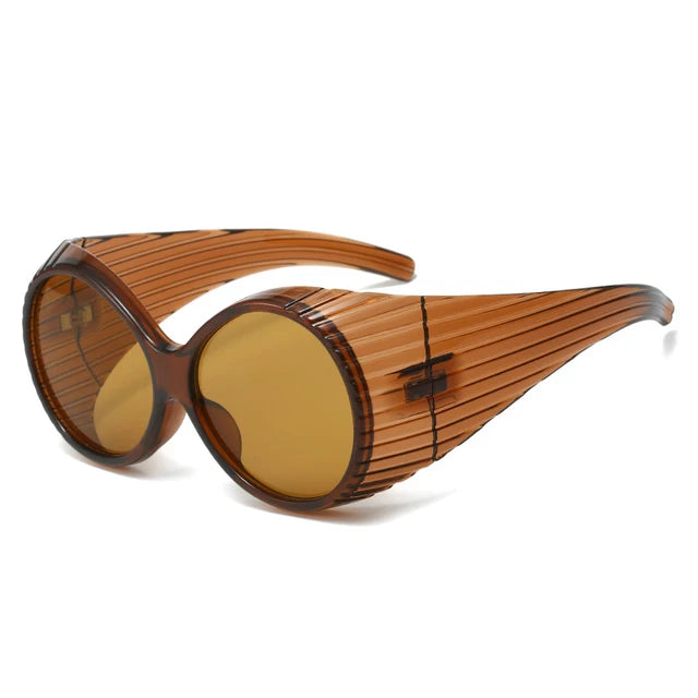 Oversized Striped Texture Temples Sunglasses