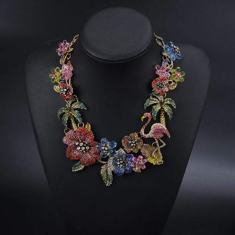 Multicolor Rhinestones Flamingo Choker Necklace