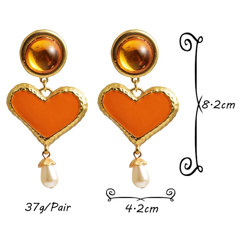 Hearts Faux Pearls Dangle Earrings