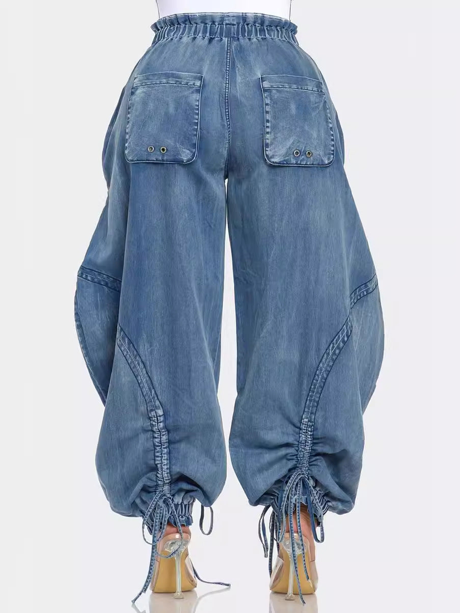 Balloon Elastic Waistband Denim Jeans