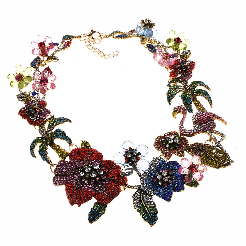 Multicolor Rhinestones Flamingo Choker Necklace