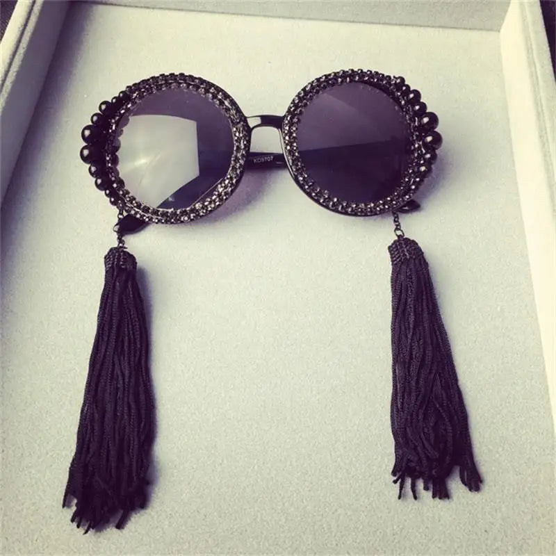 Tasseled Faux Pearl Frame Sunglasses