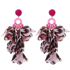 Fabric Petals Dangling Beaded Earrings