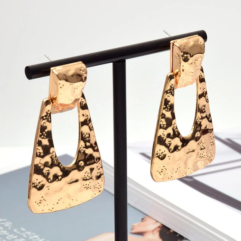 Trapezoid Textured Metal Drop Earrings