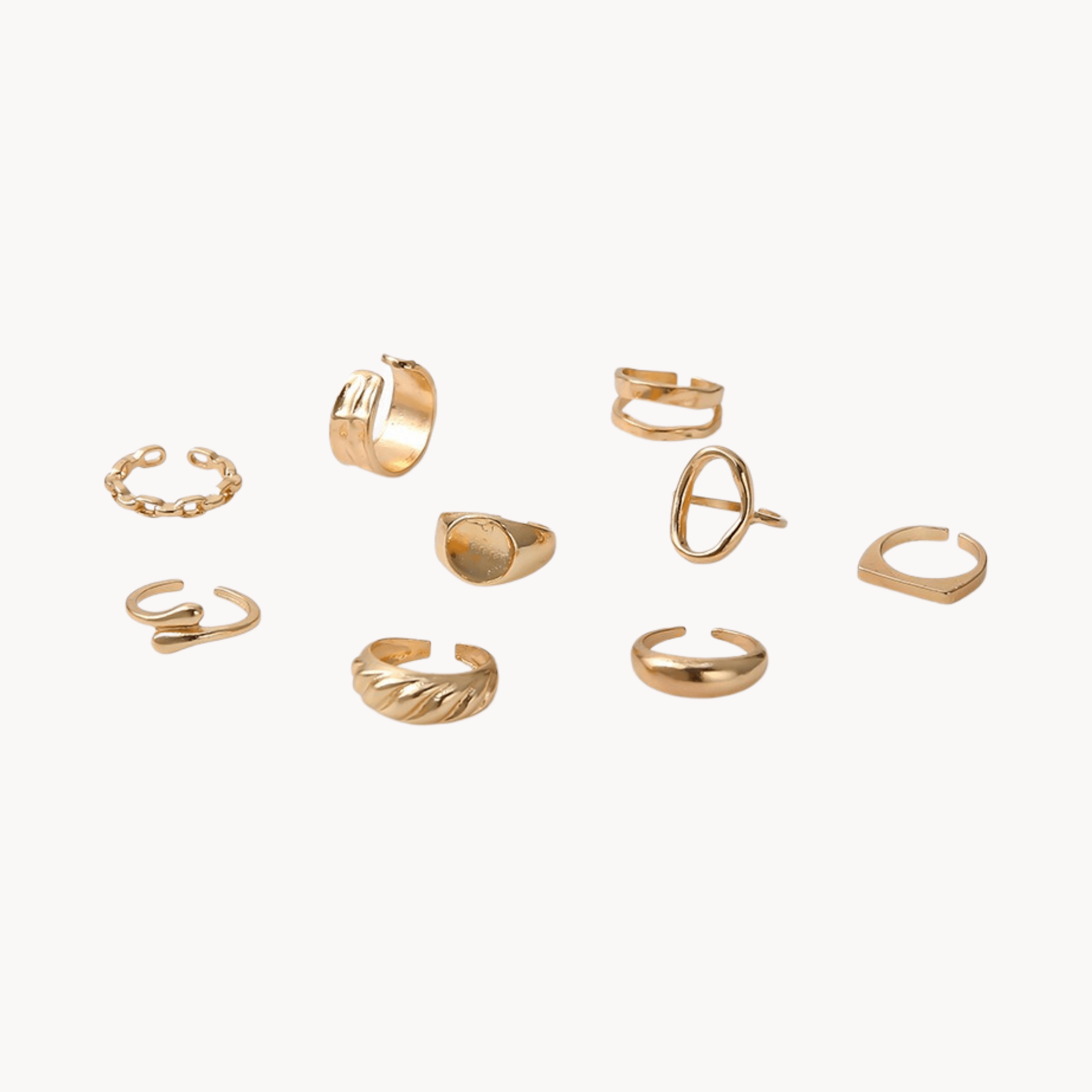 9-Piece Textured Hollow Ring Set - Kelly Obi New York