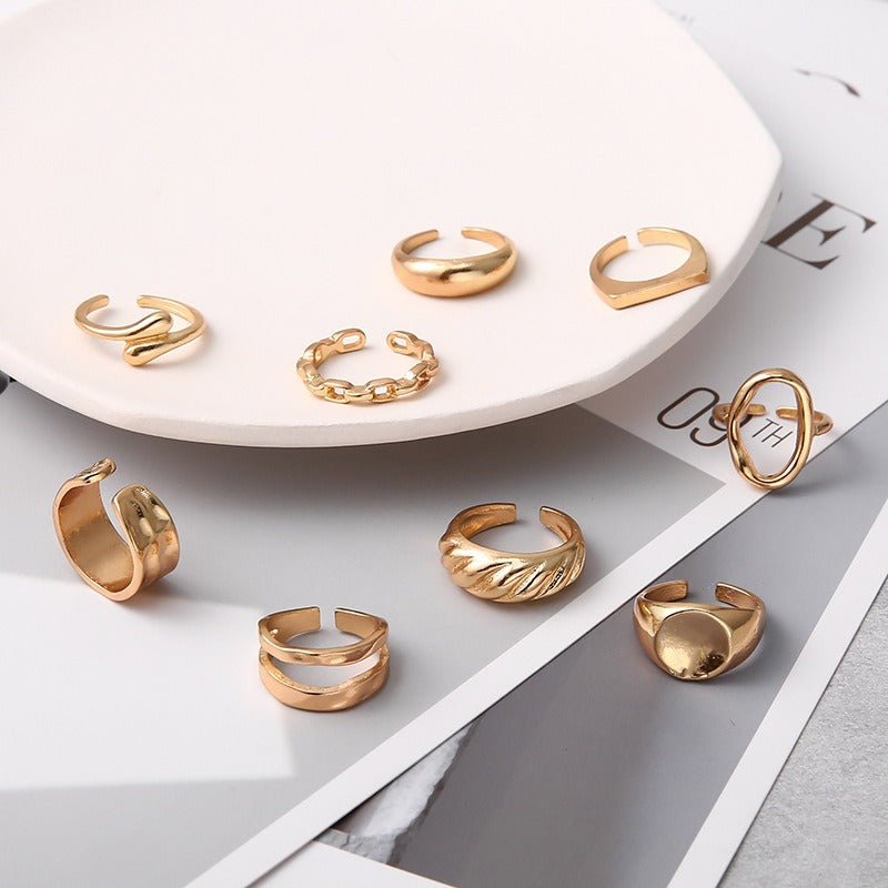 9-Piece Textured Hollow Ring Set - Kelly Obi New York