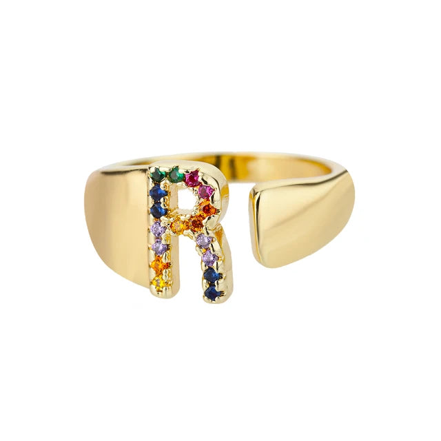 Multicolor Zircon Alphabet Plated Rings