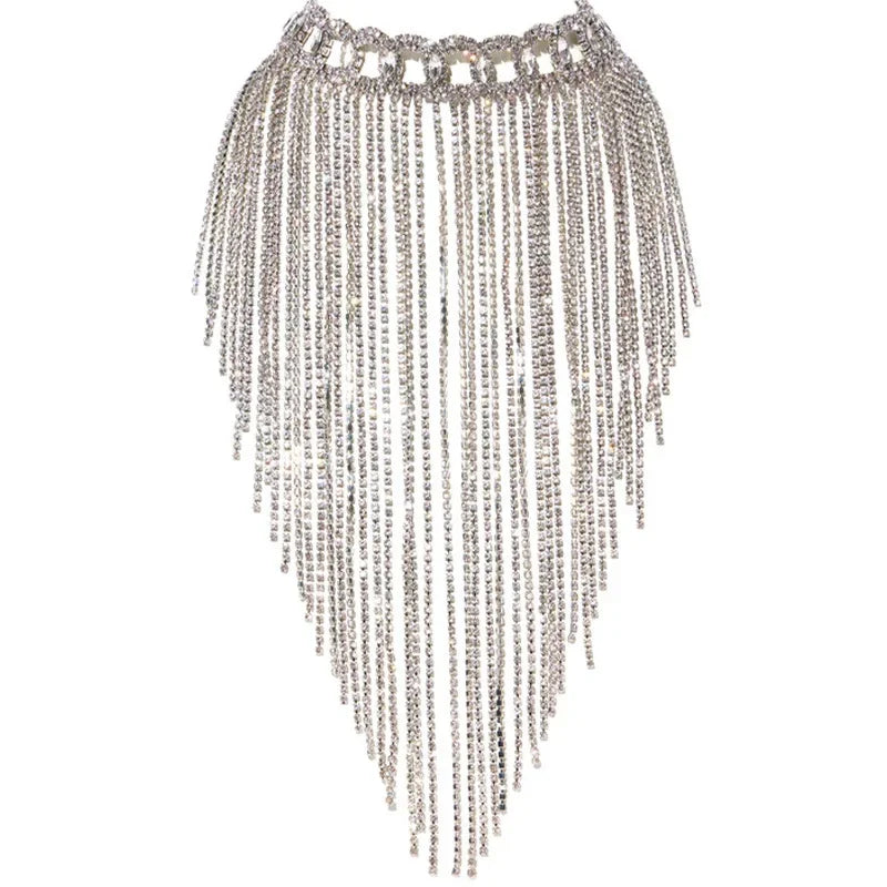 Rhinestone Tassel Light Party Necklace