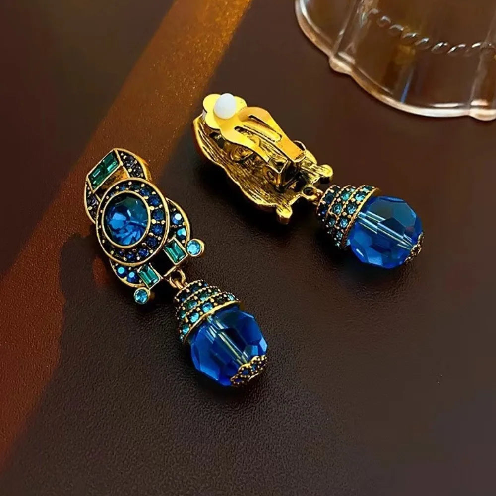 Azure Dangling Clip Earrings