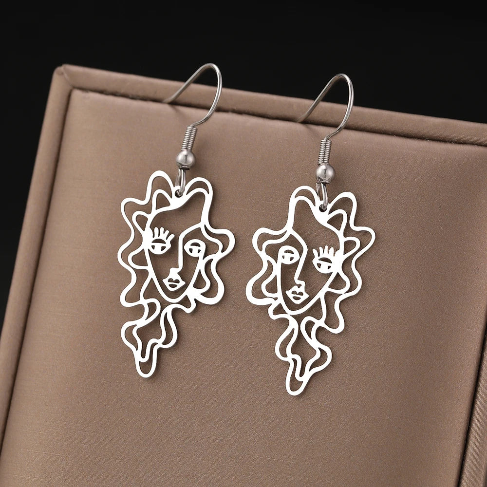 Hollow Portrait Stainless Steel Earrings