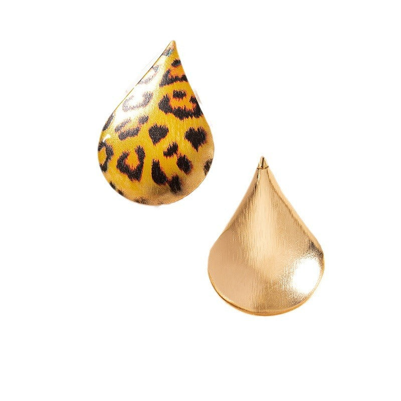 Yellow Leopard Waterdrop Stud Earrings