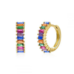 Multicolor Stones Huggie Copper Earrings