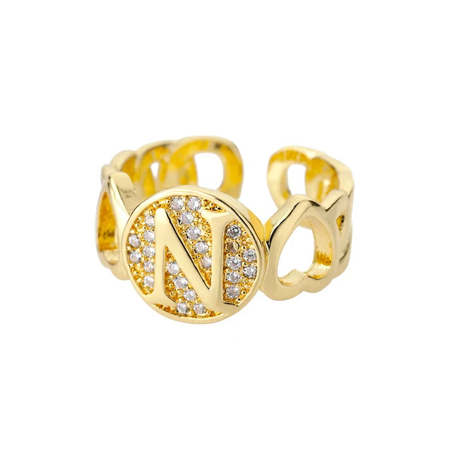 Alphabet Gold Plated Resizable Ring