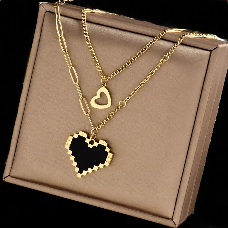 Dot Matrix Heart Pendant Necklace