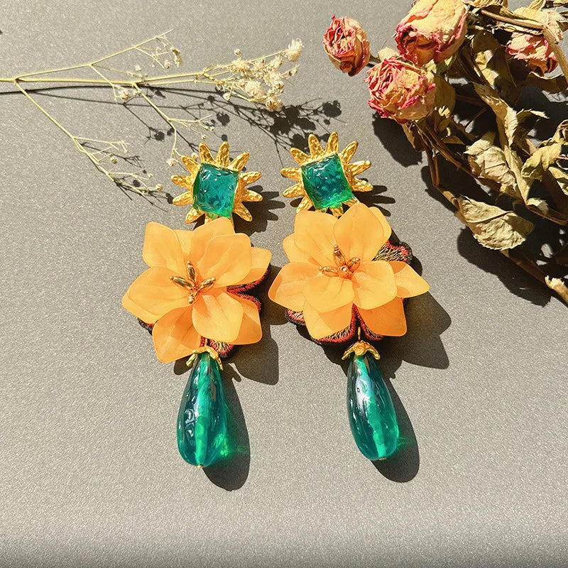 Exaggerated Tassel Flower Earrings