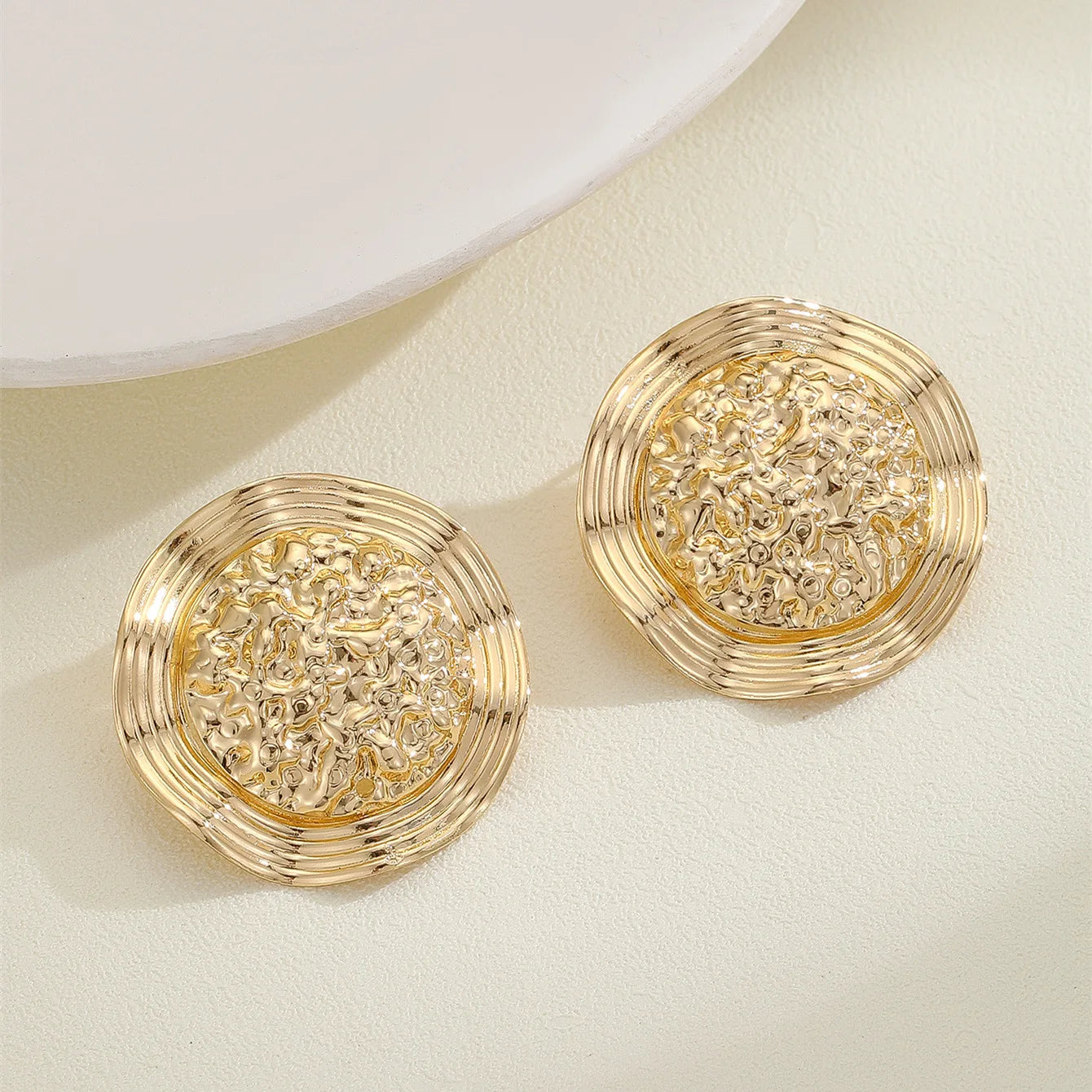 Textured Discs Gold Plated Earrings