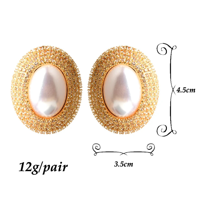 Rhinestones Oval Faux Pearl Earrings