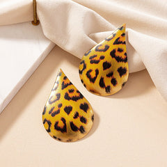 Yellow Leopard Waterdrop Stud Earrings