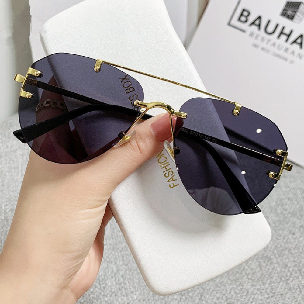 Retro Double Bridge Rimless Sunglasses