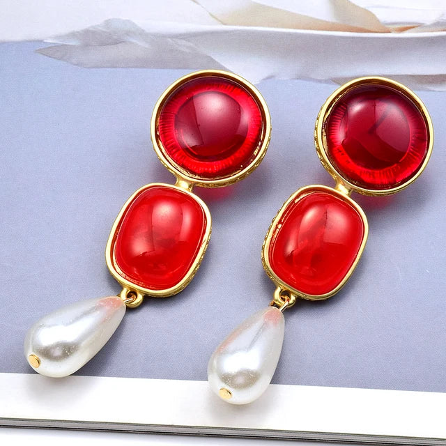 Colored Resin Faux Pearl Earrings