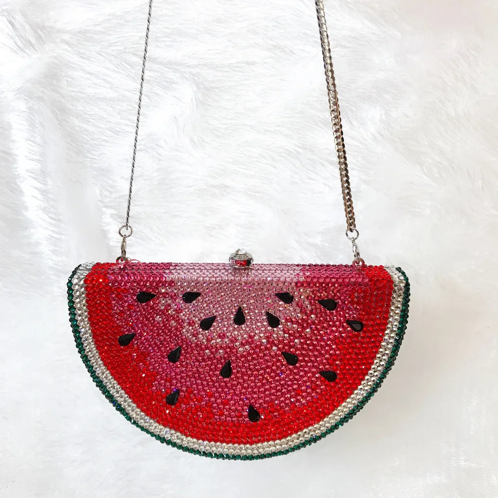 Watermelon Slice Rhinestones Metal Handbag