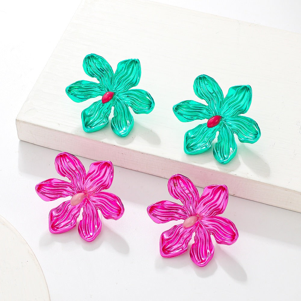 Exaggerated Colorful Alloy Flower Earrings