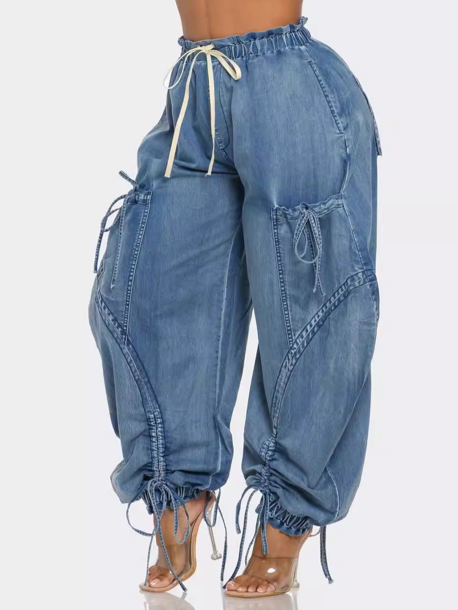 Balloon Elastic Waistband Denim Jeans