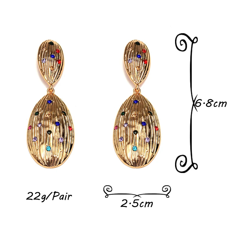 Oval Shells Rhinestones Drop Earrings