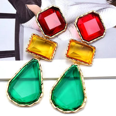 Geometric Multicolor Gems Dangling Earrings