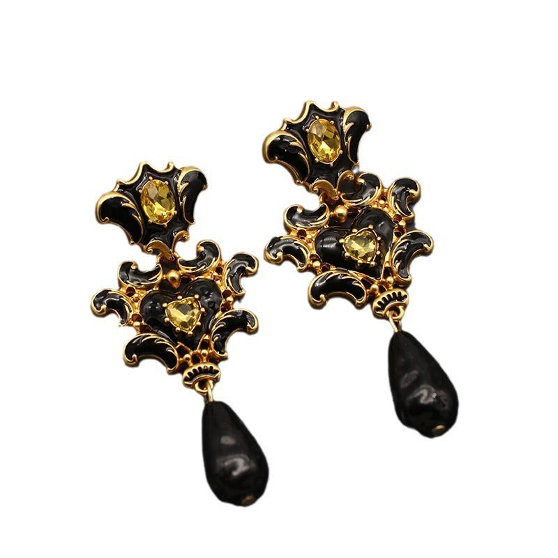 Black + Gold Palace Drop Earrings