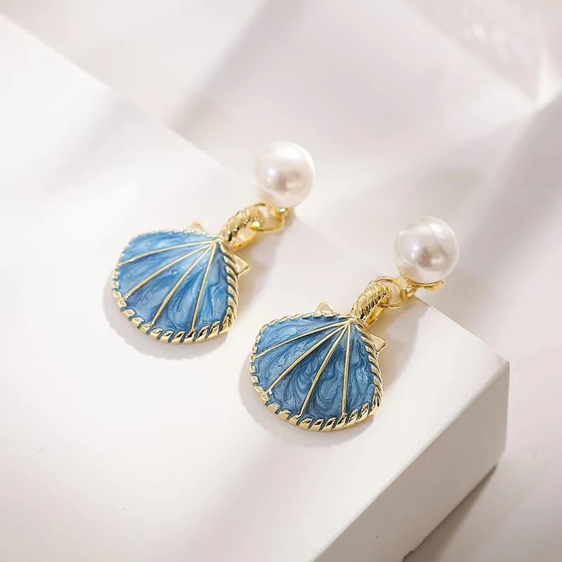 Shell Faux Pearl Drop Earrings