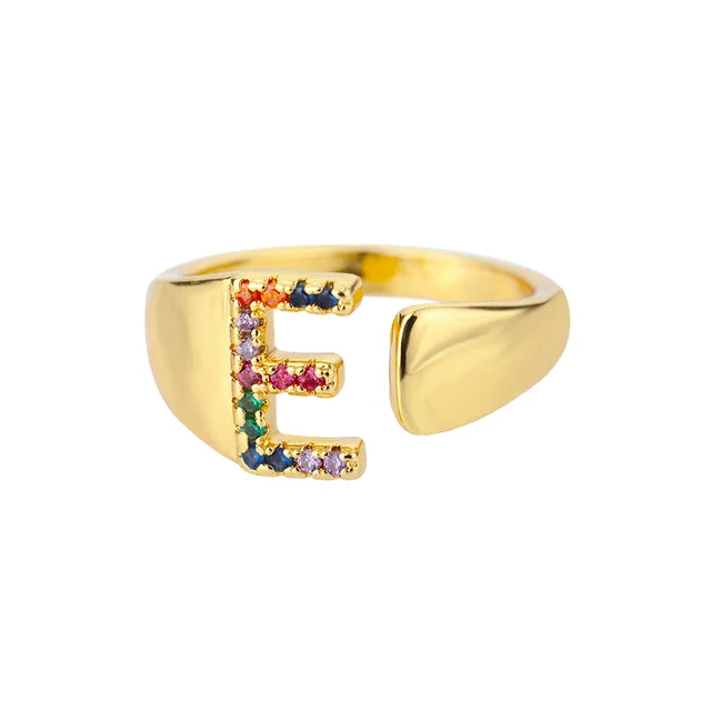 Multicolor Zircon Alphabet Plated Rings