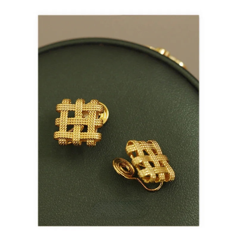 Square Braided Ear Clip or Stud Earrings