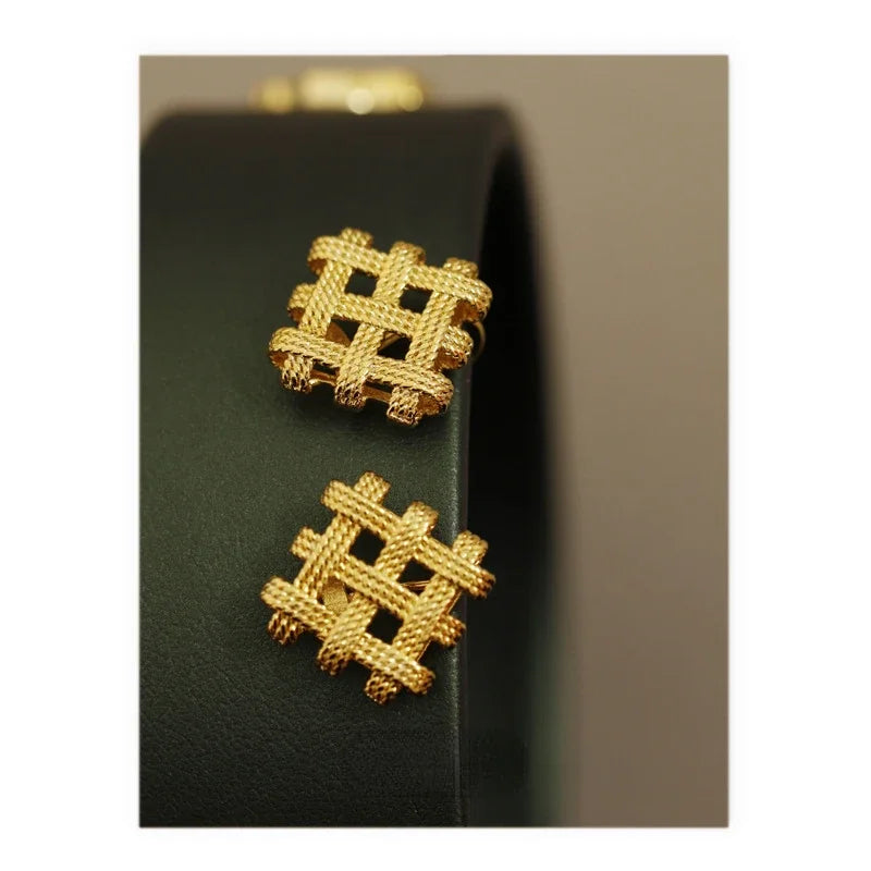 Square Braided Ear Clip or Stud Earrings