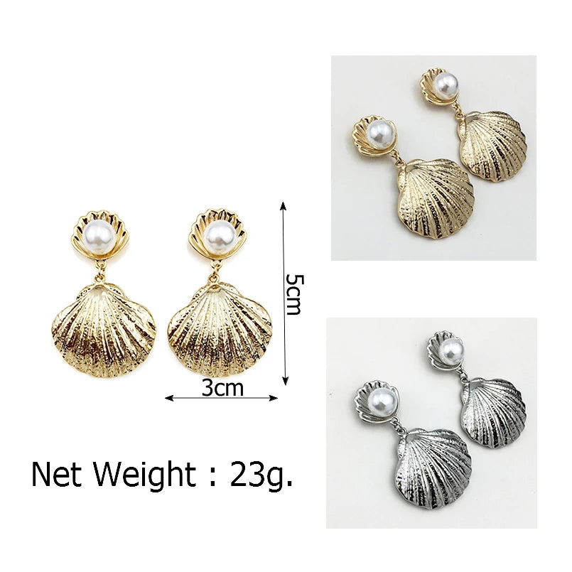 Shell Faux Pearl Drop Earrings