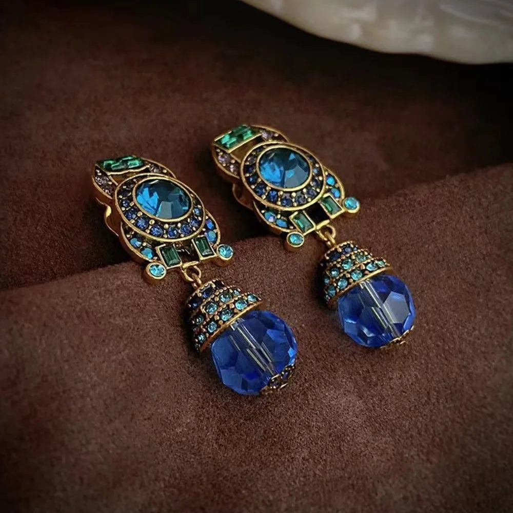 Azure Dangling Clip Earrings