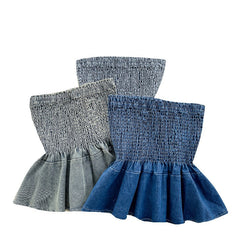 Elastic Denim Ruffle Tube Top - Final Sale