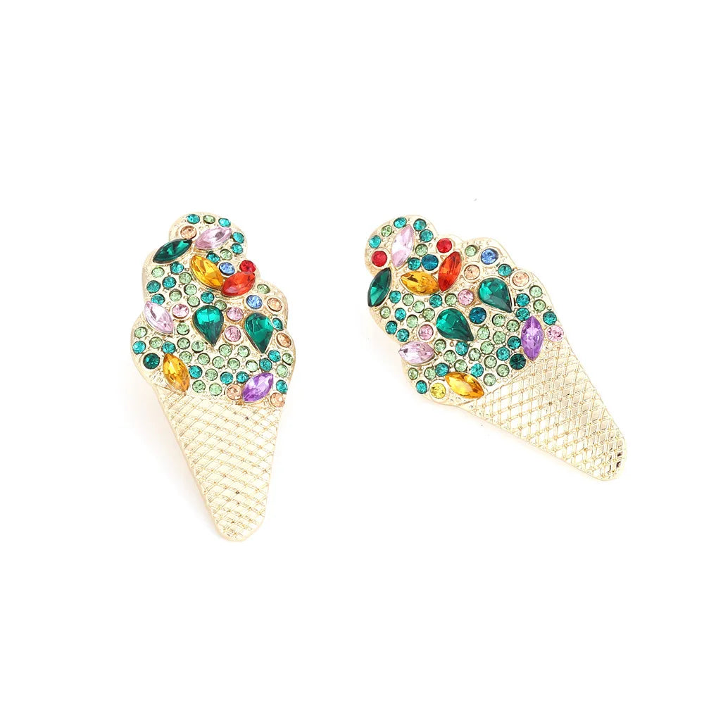 Ice Cream Cone Rhinestone Earrings