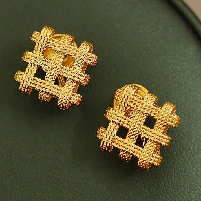 Square Braided Ear Clip or Stud Earrings