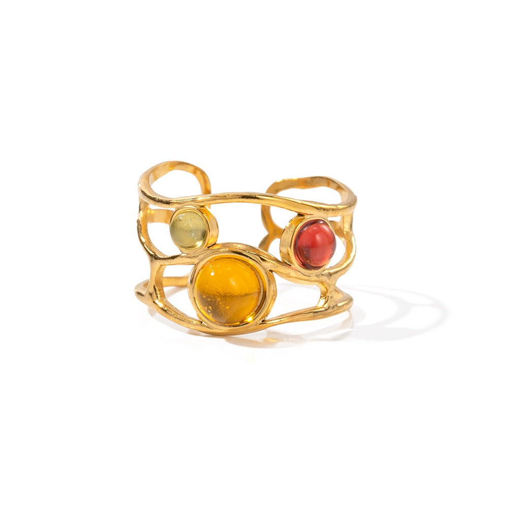 Pre Order:  Retro Gold-Plated Multicolor Resin Open Ring