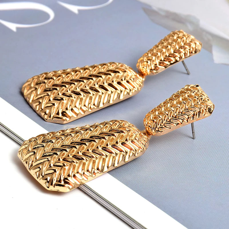 Basket Weave Texture Drop Earrings