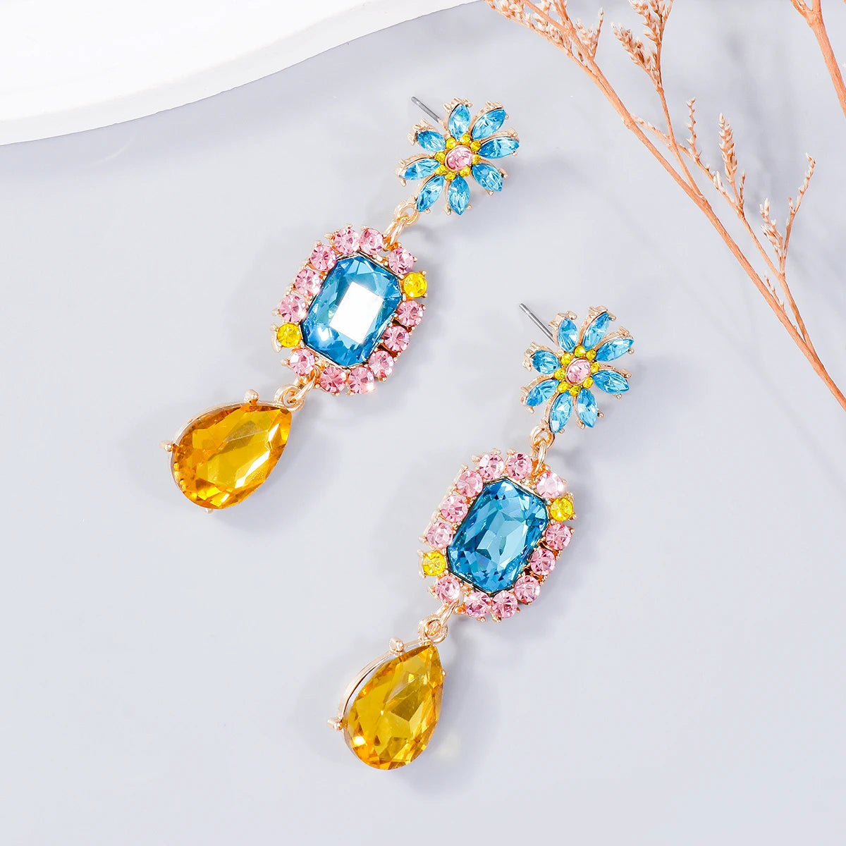 Crystal Flower Water Drop Earrings