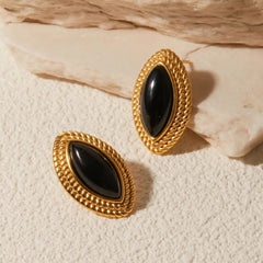 French Black Agate Horse Eye Earrings