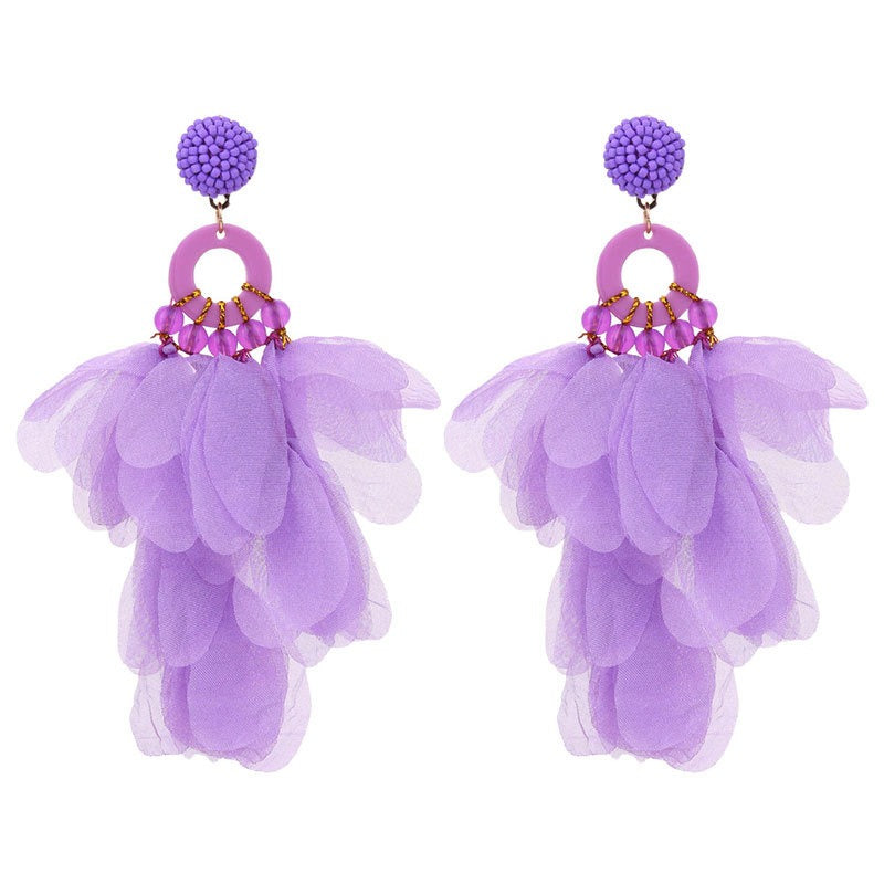 Soft Petals Beaded Dangling Earrings