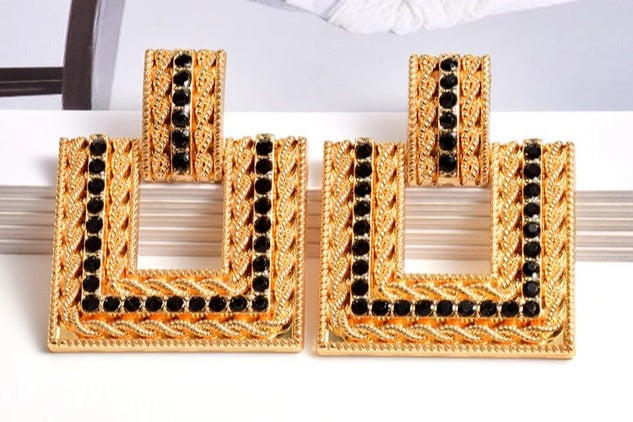 Rhinestone Embellished Square Stud Earrings