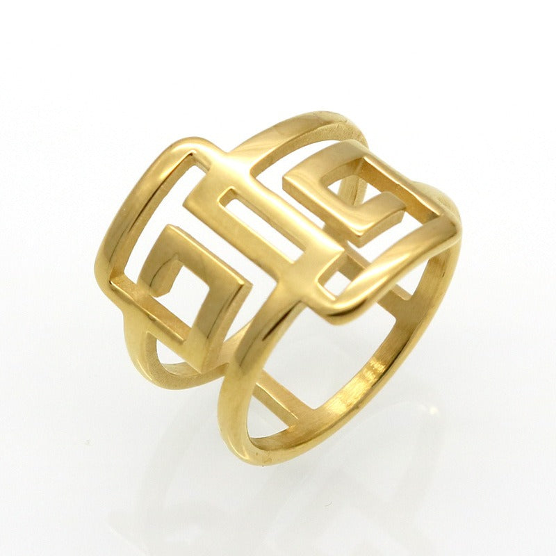 Greek Key Titanium Steel Ring