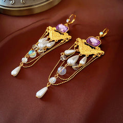 French Palace Pearl Rhinestones Drop Earrings