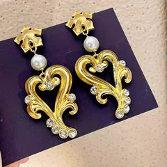 Retro Heart-Set Drop Earrings