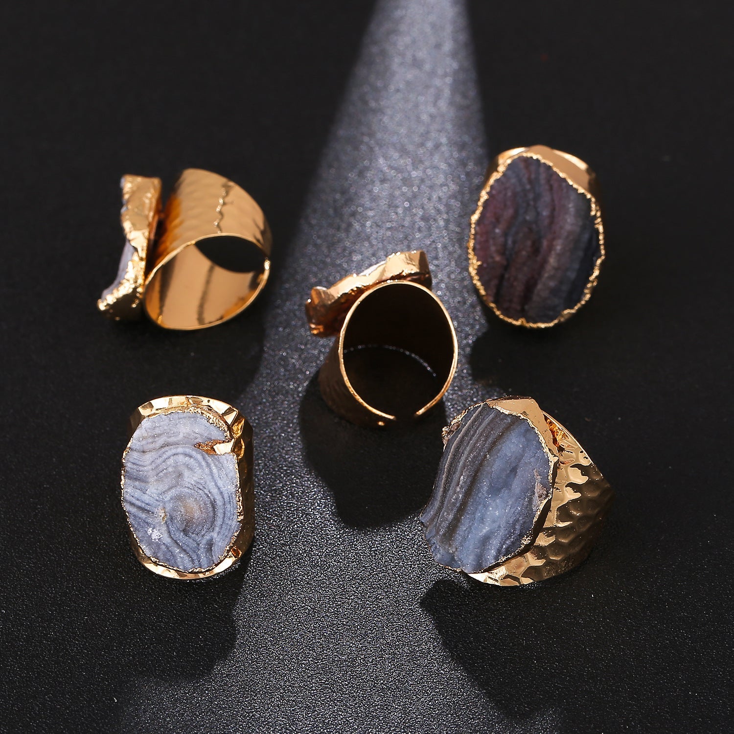 Natural Agate Gold-Plated Ring