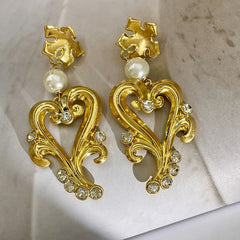 Retro Heart-Set Drop Earrings